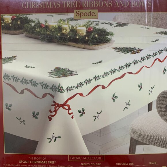 Spode Christmas Tree Tablecloth "Ribbons and Bows" 60x84 NWT - Picture 5 of 8